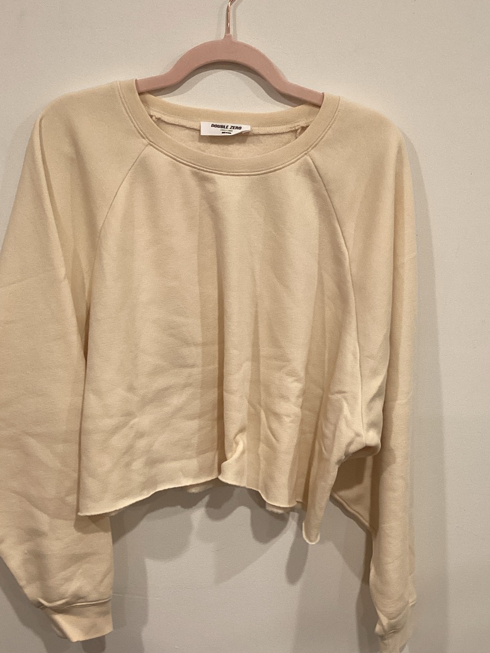 Double Zero Cropped Cream Raglan Crewneck Sweatshirt